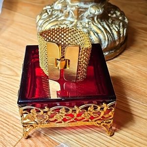 Gold Tone Wide Mesh Bracelet